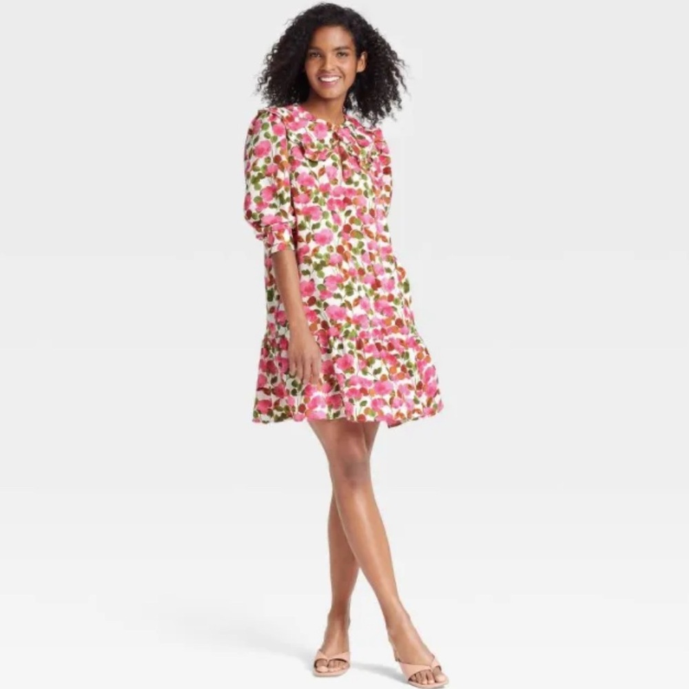 Who What Wear Pink and Green Floral Dress